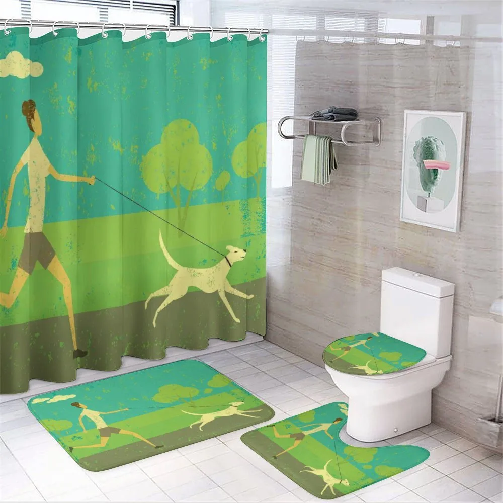 Woman Walking with Her Pet — 4-Piece Bathroom Set preview