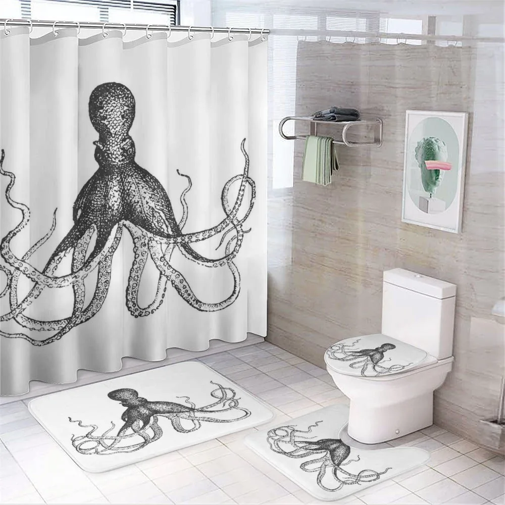 Aquatic Animal Sketch — 4-Piece Bathroom Set preview