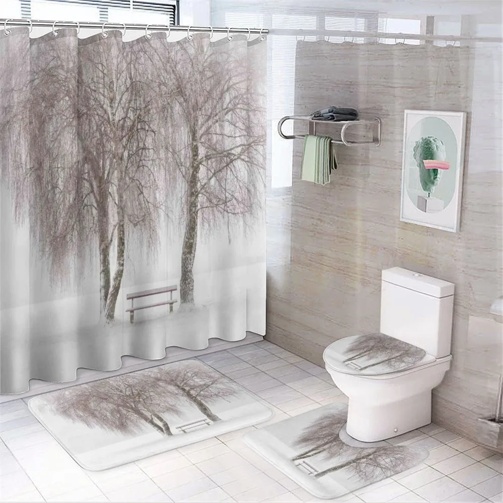 Snowy Bench in the Park — 4-Piece Bathroom Set preview