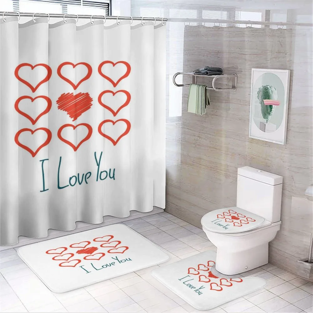 Scribble Red Hearts — 4-Piece Bathroom Set preview