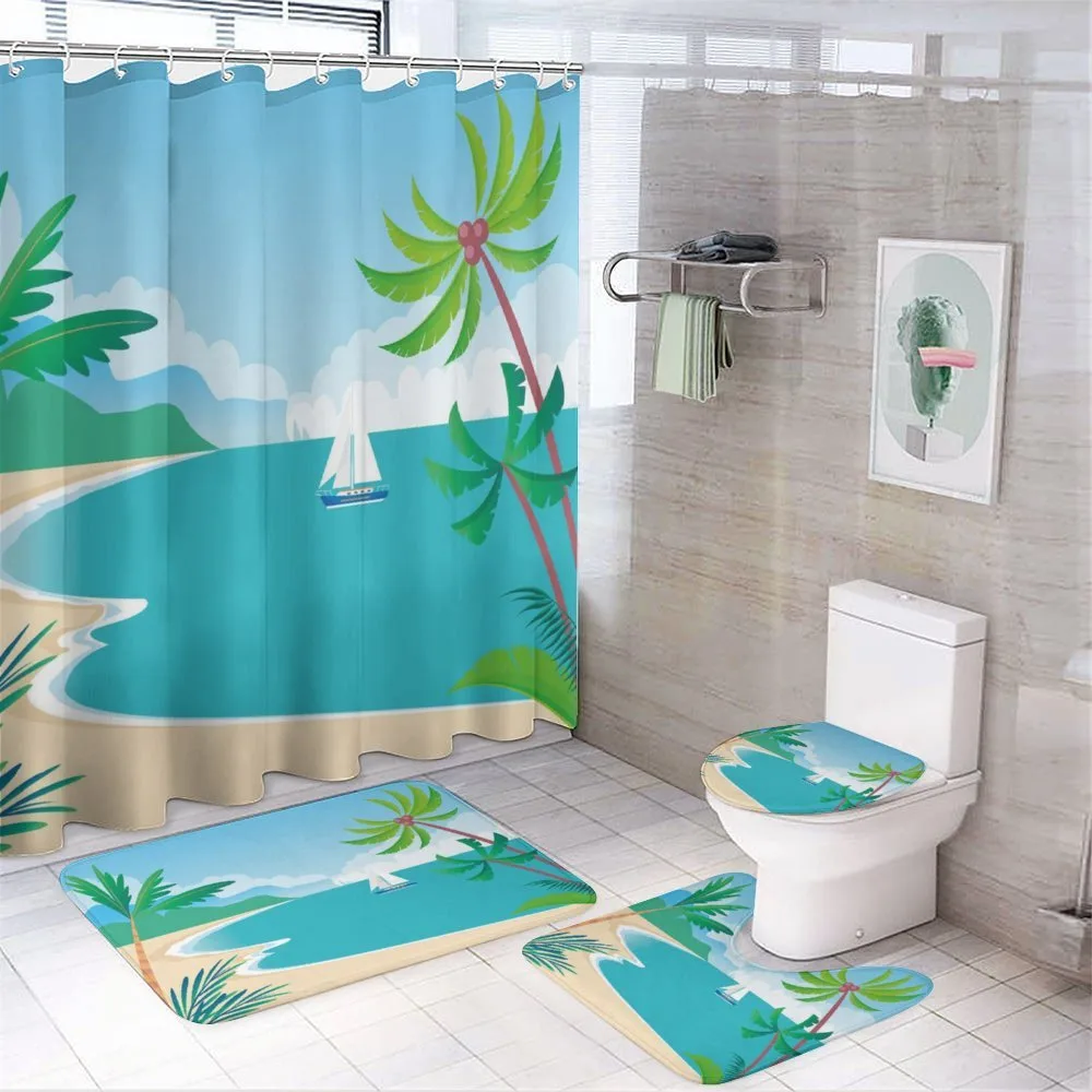 Cartoon Tropic Coast — 4-Piece Bathroom Set preview