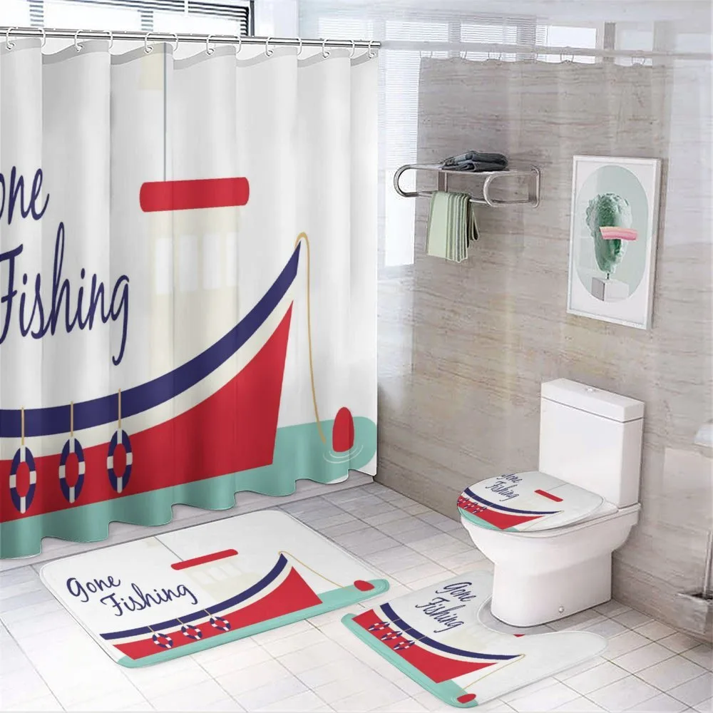 Cartoon Fishing Boat — 4-Piece Bathroom Set preview