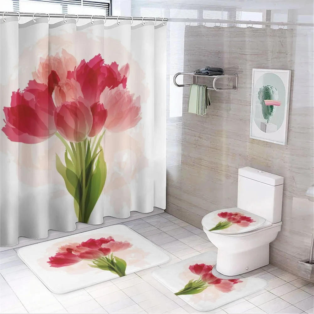 Watercolor Tulip Bouquet — 4-Piece Bathroom Set preview