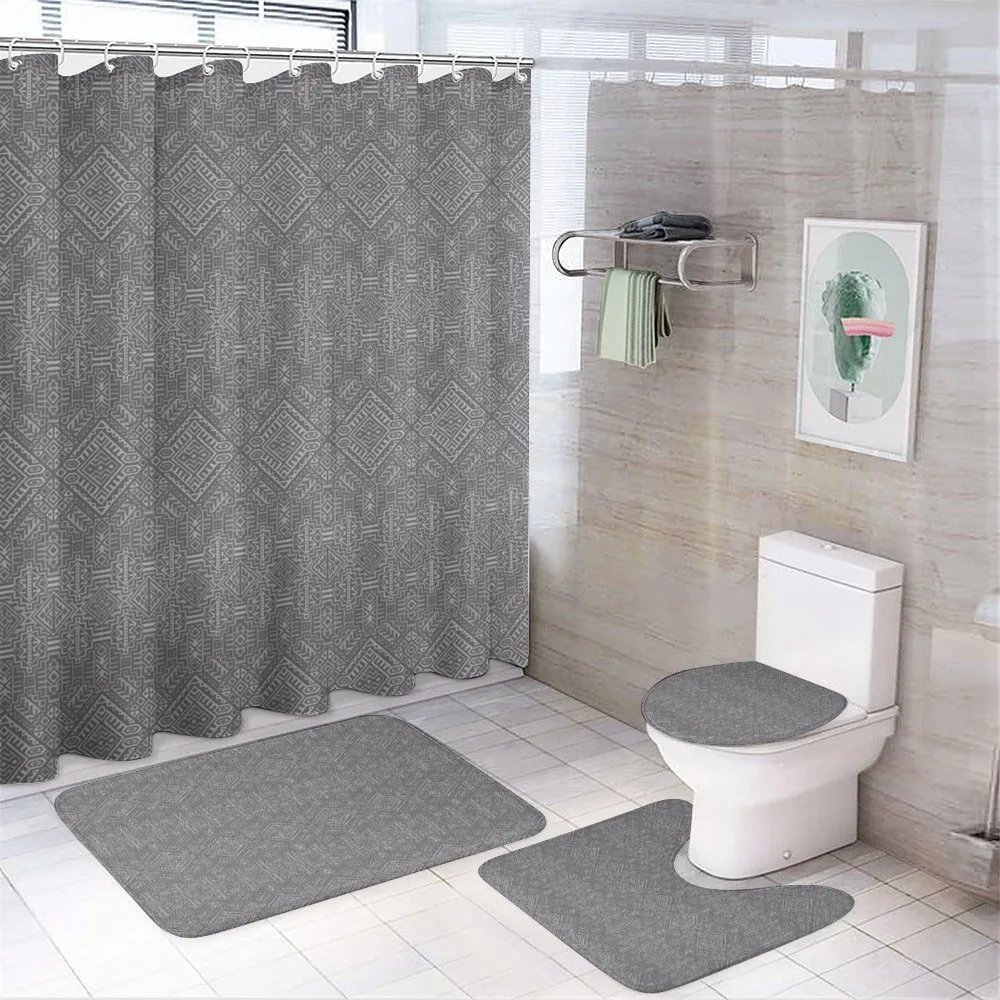 Symmetric Greyscale Motifs — 4-Piece Bathroom Set preview