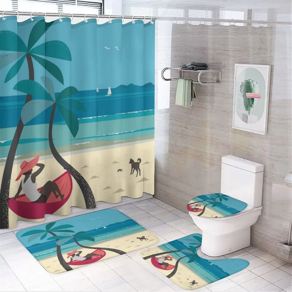 Girl on Hammock Palms — 4-Piece Bathroom Set preview