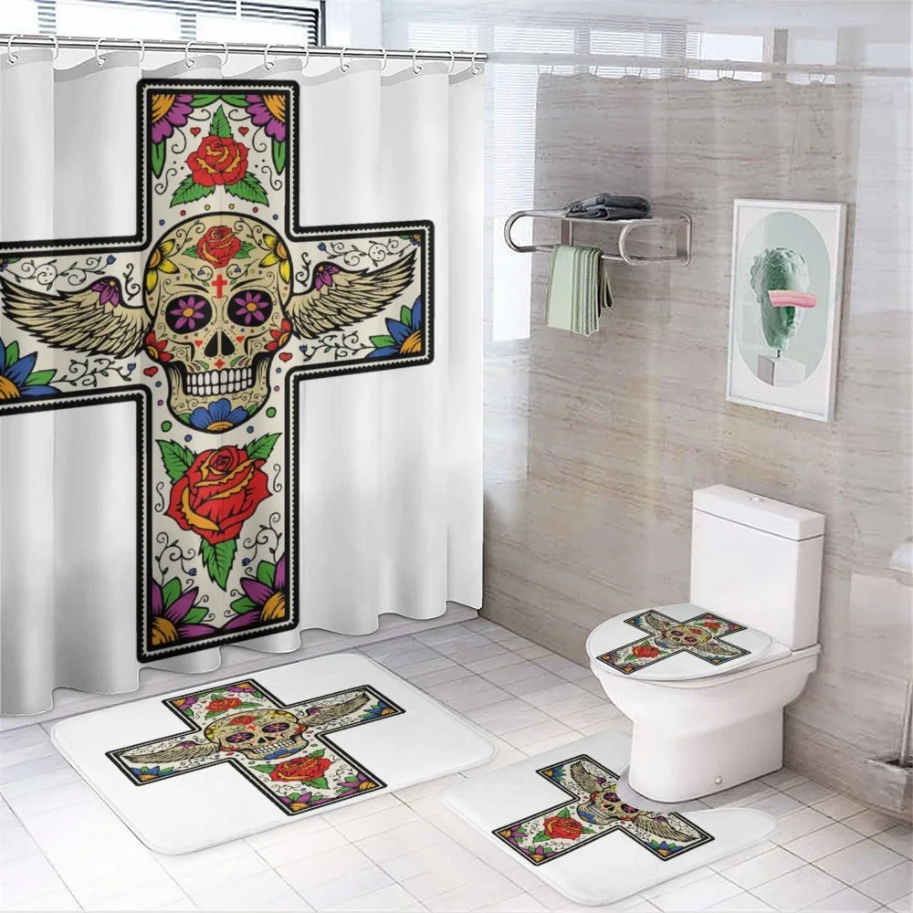 Wing Sugar Skull Roses — 4-Piece Bathroom Set preview