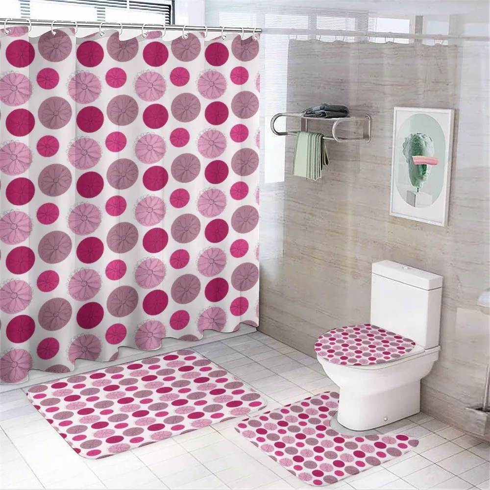 Flower Sketches over Dots — 4-Piece Bathroom Set preview