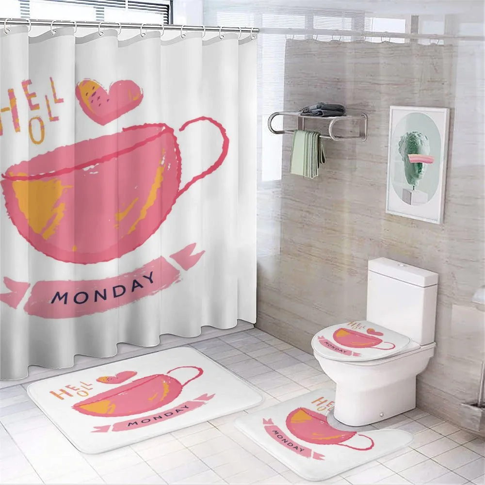 Hello Monday Text and a Mug — 4-Piece Bathroom Set preview