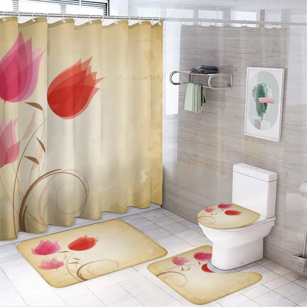 Hazy Red Flowers Nature — 4-Piece Bathroom Set preview