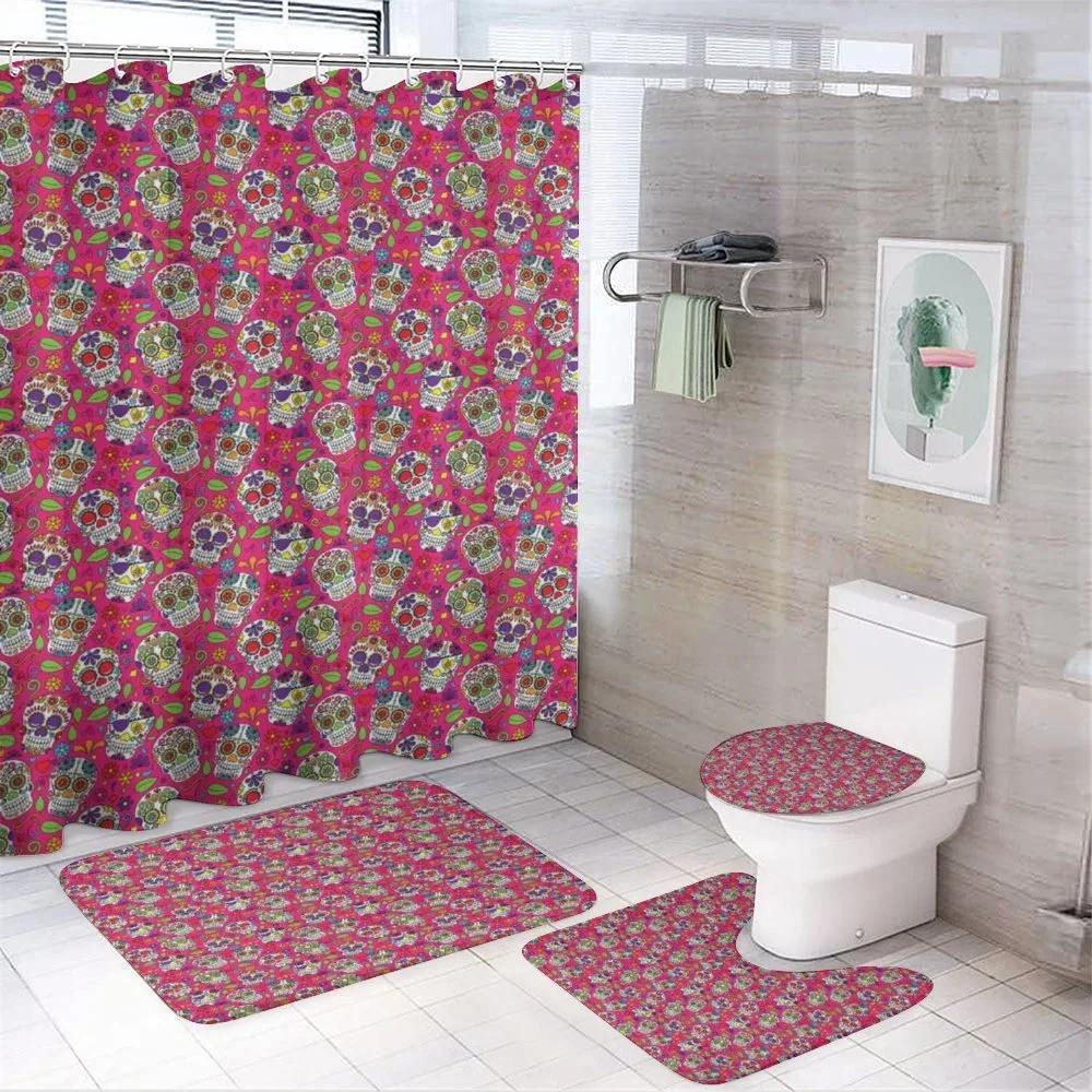 Sugar Skull Flowers — 4-Piece Bathroom Set preview