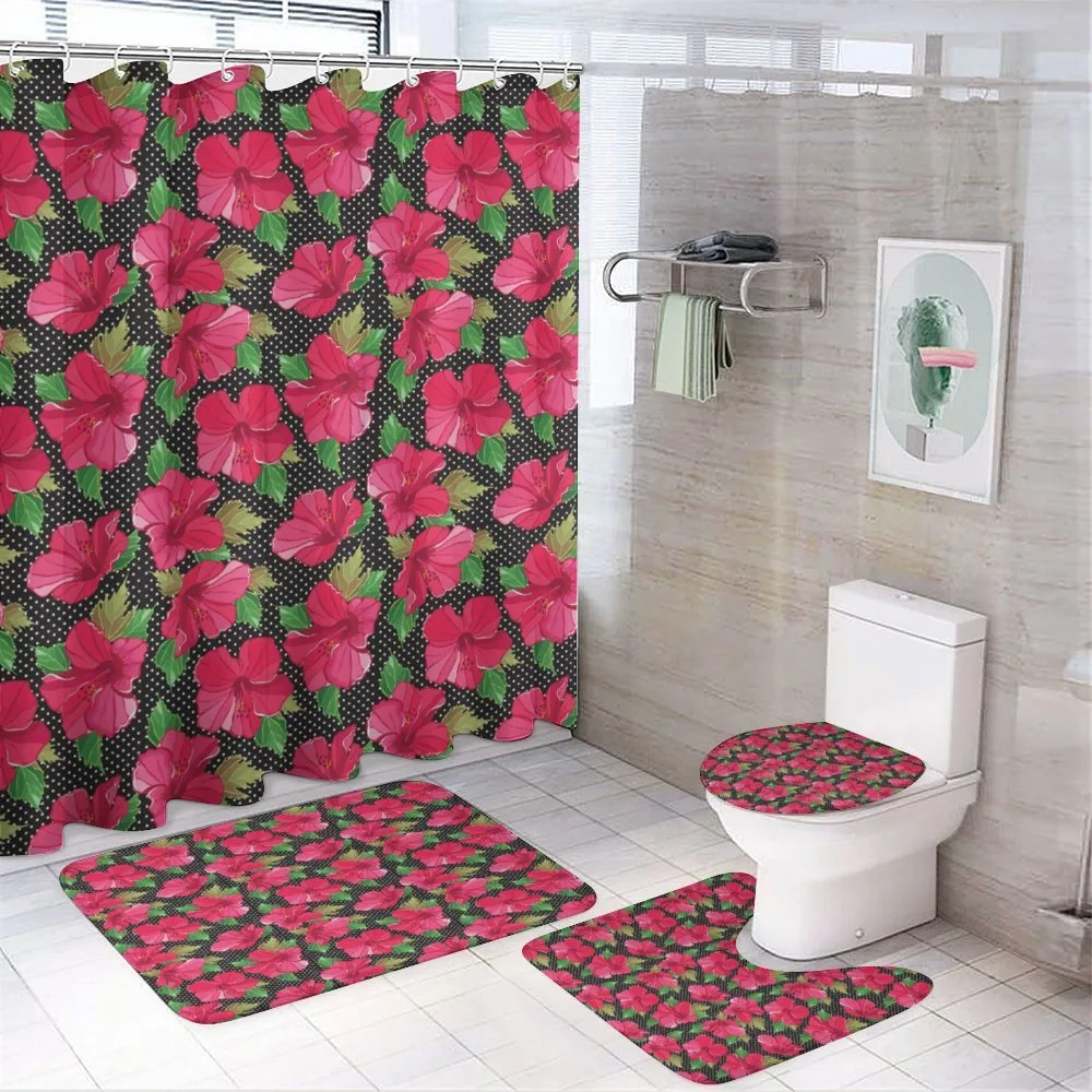 Polka Dots Hibiscus — 4-Piece Bathroom Set preview