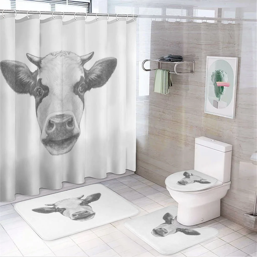Sketch Portrait of Cow — 4-Piece Bathroom Set preview