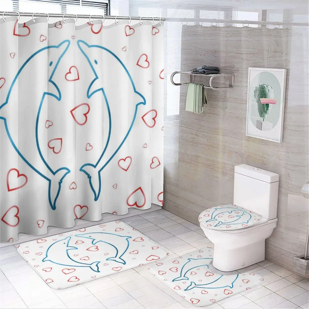 Cartoon Dolphins Love — 4-Piece Bathroom Set preview