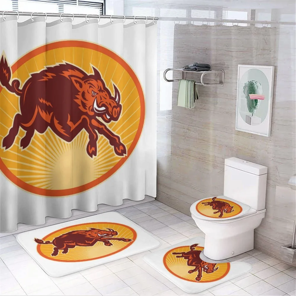 Retro Attacking Wild Boar — 4-Piece Bathroom Set preview