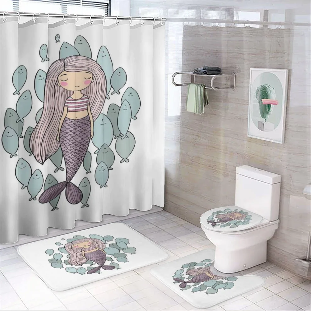 Cartoon Girl with Fish — 4-Piece Bathroom Set preview