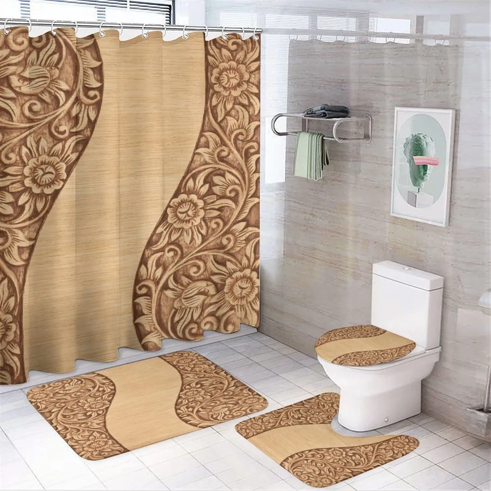 Monochrome Tones Ornate Wood — 4-Piece Bathroom Set preview