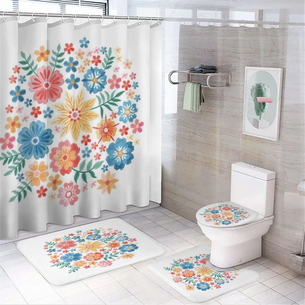 Colorful Folk Flowers Circle — 4-Piece Bathroom Set preview