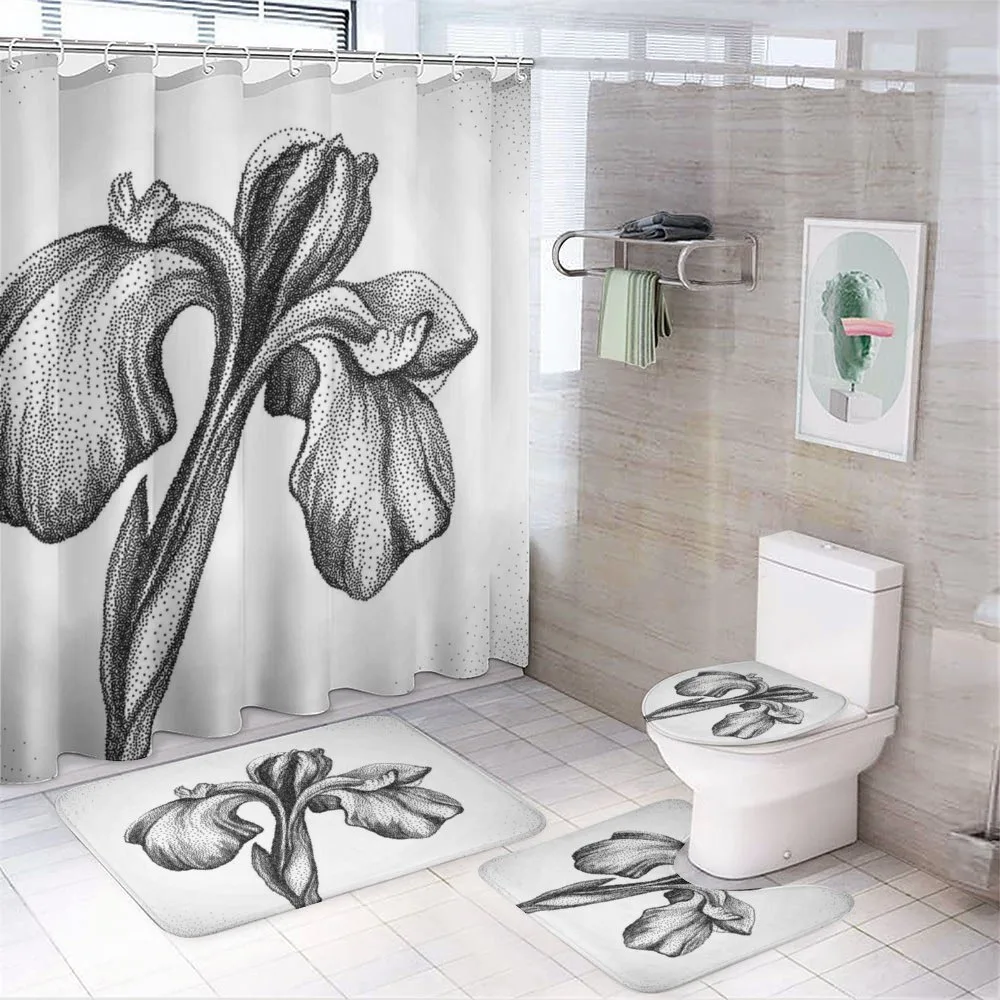 Dotwork Style Lily Bloom — 4-Piece Bathroom Set preview