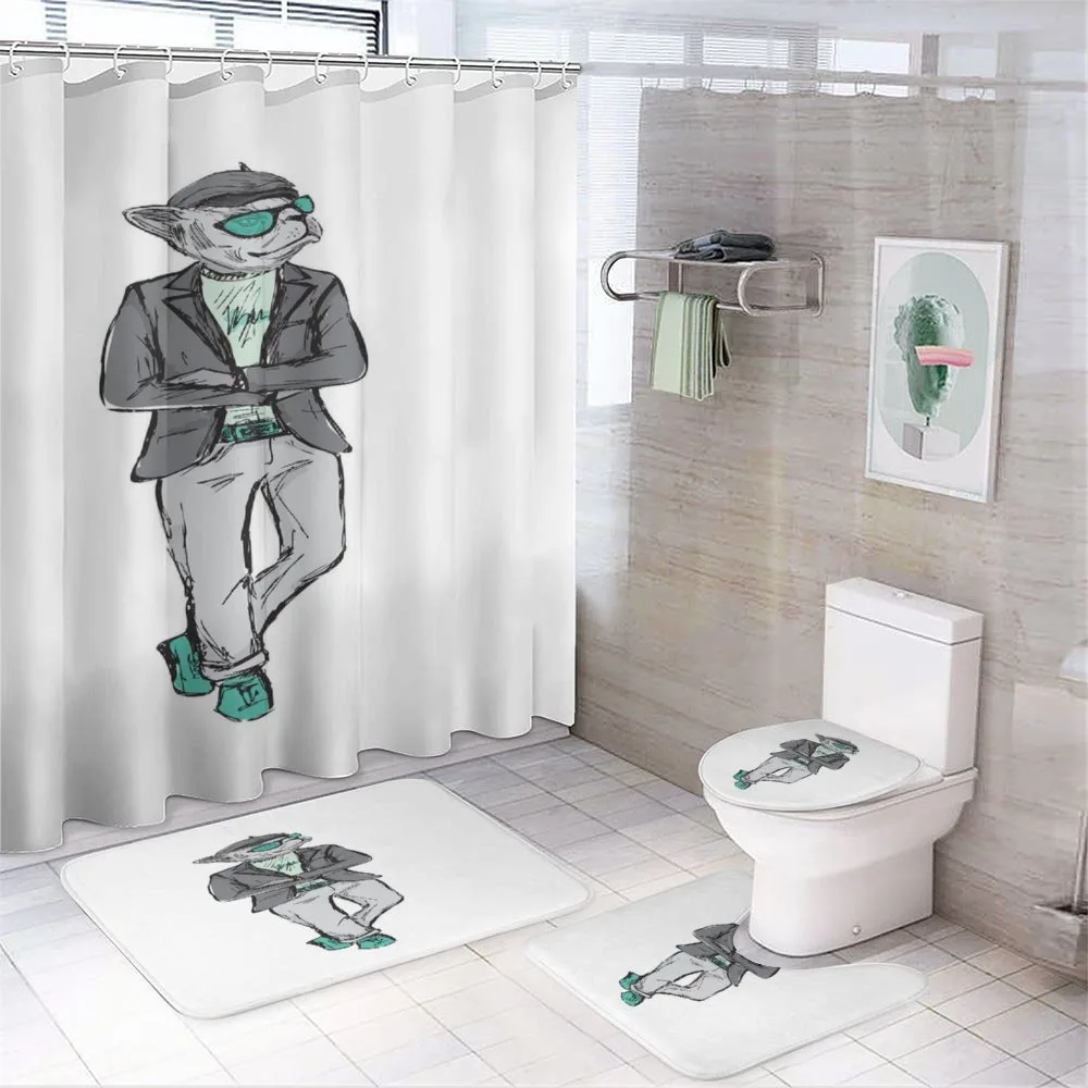 Modern Bohemian Bulldog Art — 4-Piece Bathroom Set preview