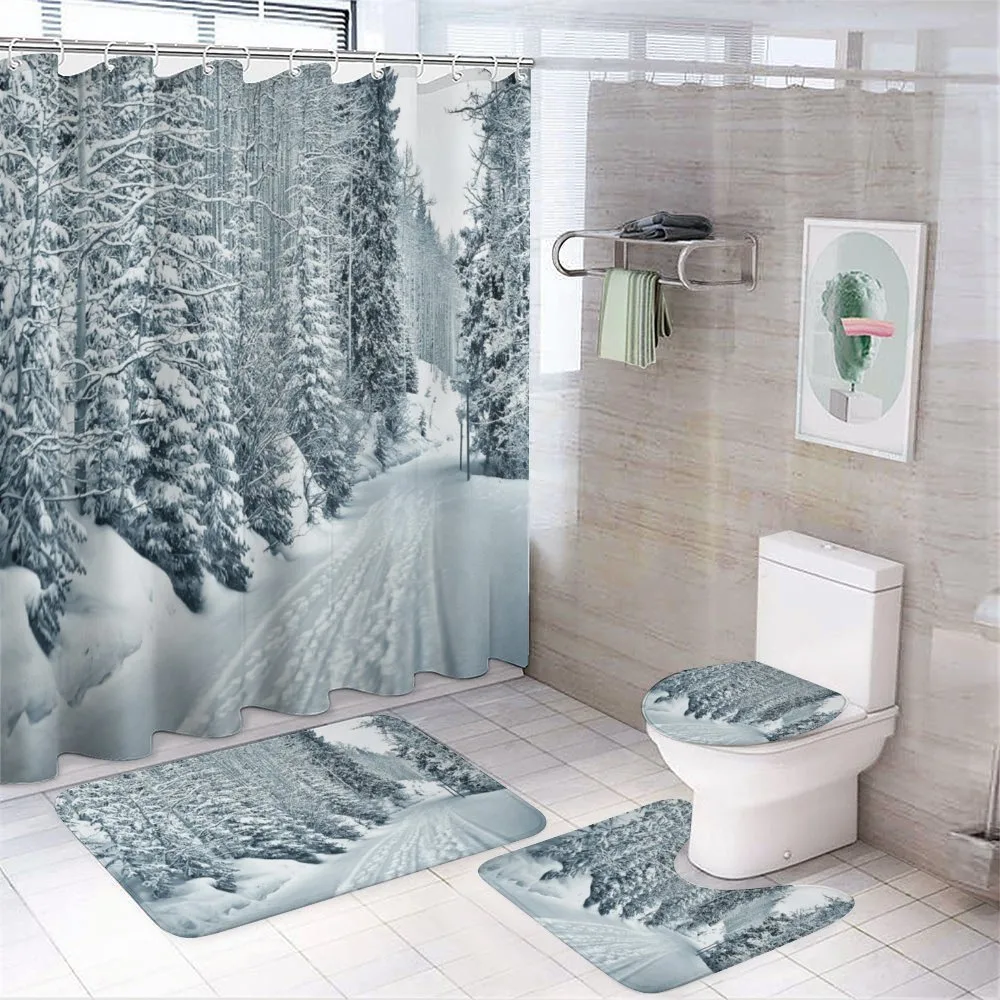 Ski Theme Snowy Road — 4-Piece Bathroom Set preview