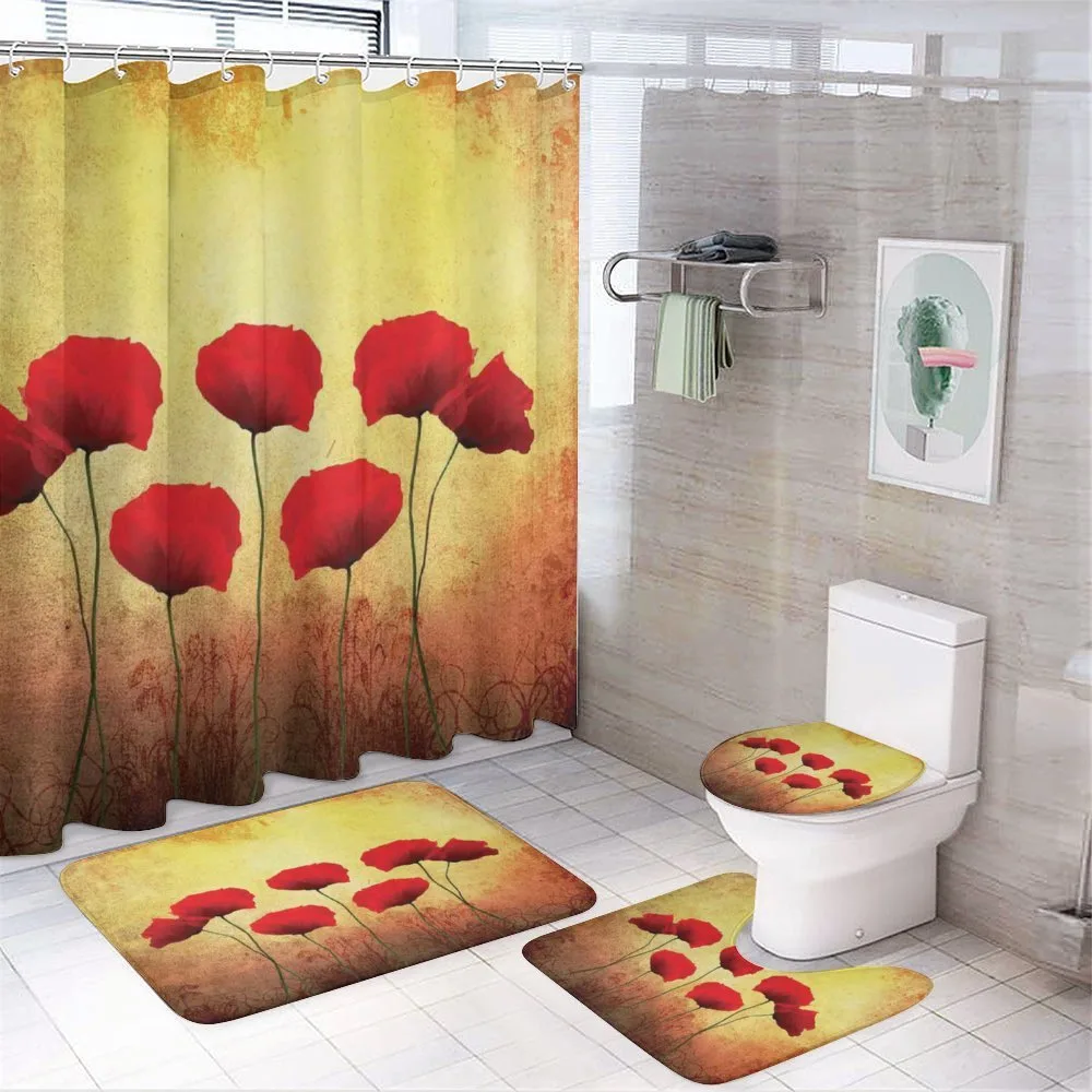 Retro Poppy Flowers — 4-Piece Bathroom Set preview