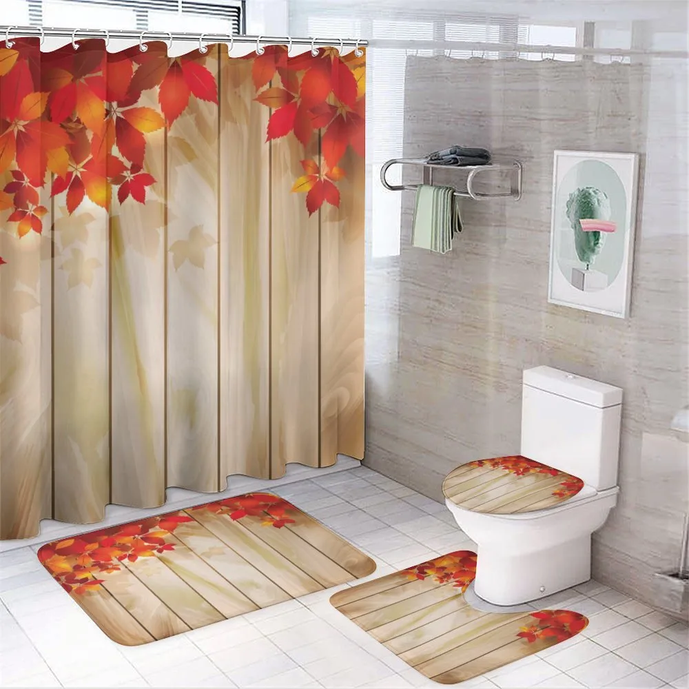 Autumn Orange Tones Leaves — 4-Piece Bathroom Set preview