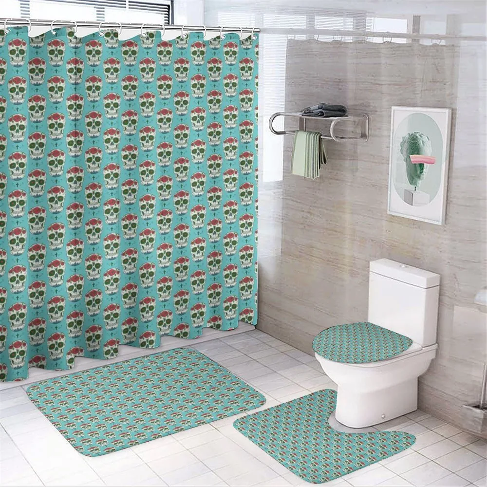 Roses on Skull Pattern — 4-Piece Bathroom Set preview