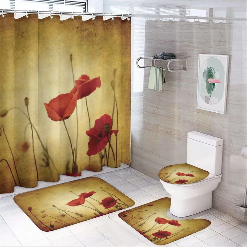 Poppy Flowers Bohemian — 4-Piece Bathroom Set preview