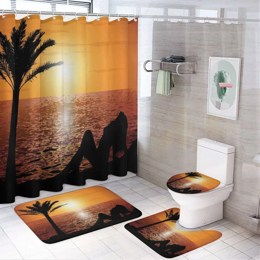 Girl Tropic Beach with Sunset — 4-Piece Bathroom Set preview