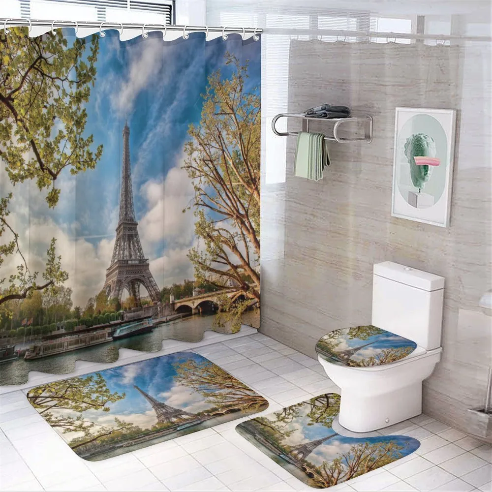 Paris Cloudy Sky Eiffel Tower — 4-Piece Bathroom Set preview