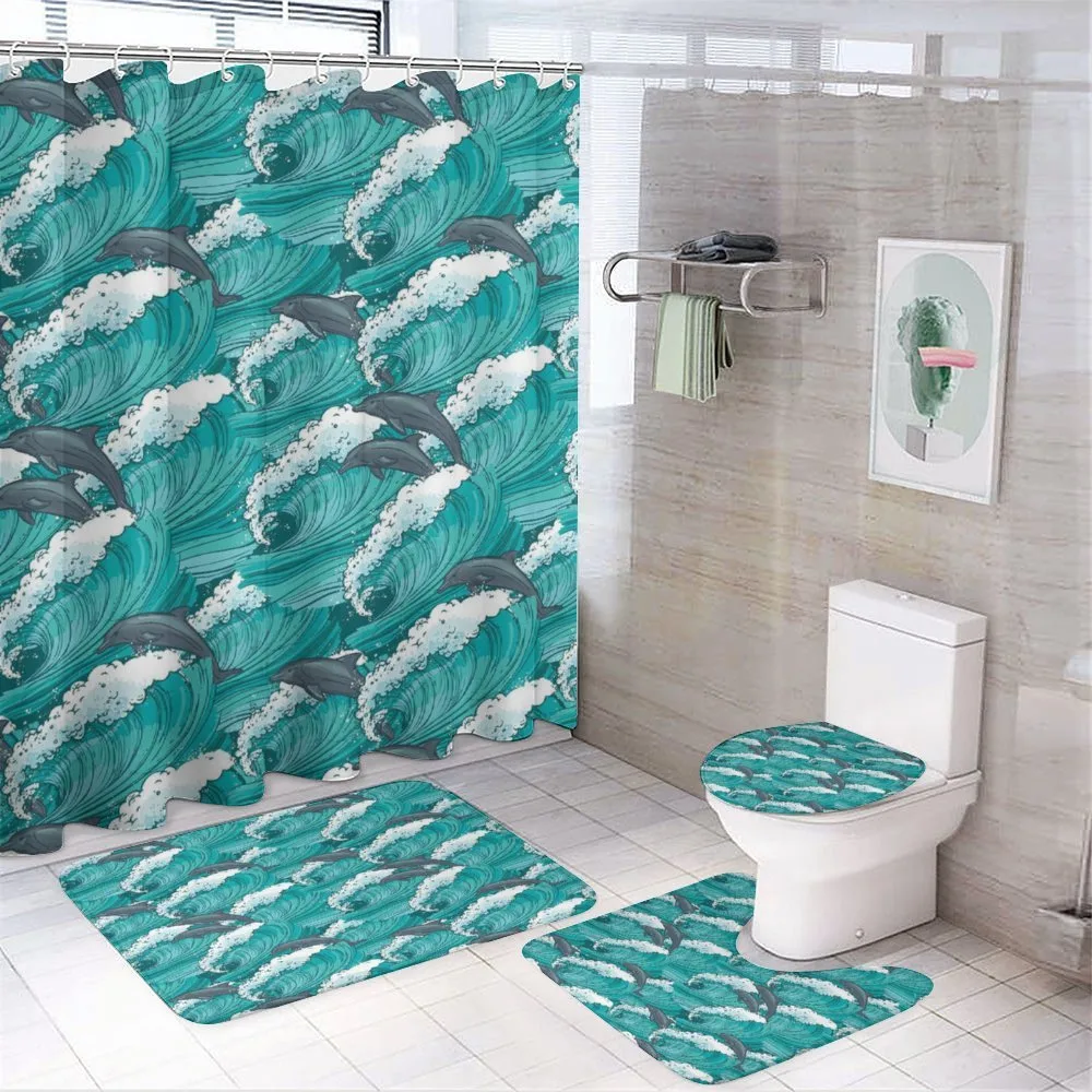 Surfing Doodle Dolphins — 4-Piece Bathroom Set preview
