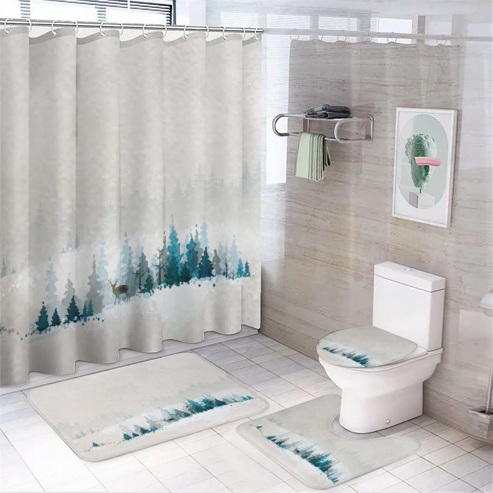 Watercolor Art Pine Trees — 4-Piece Bathroom Set preview