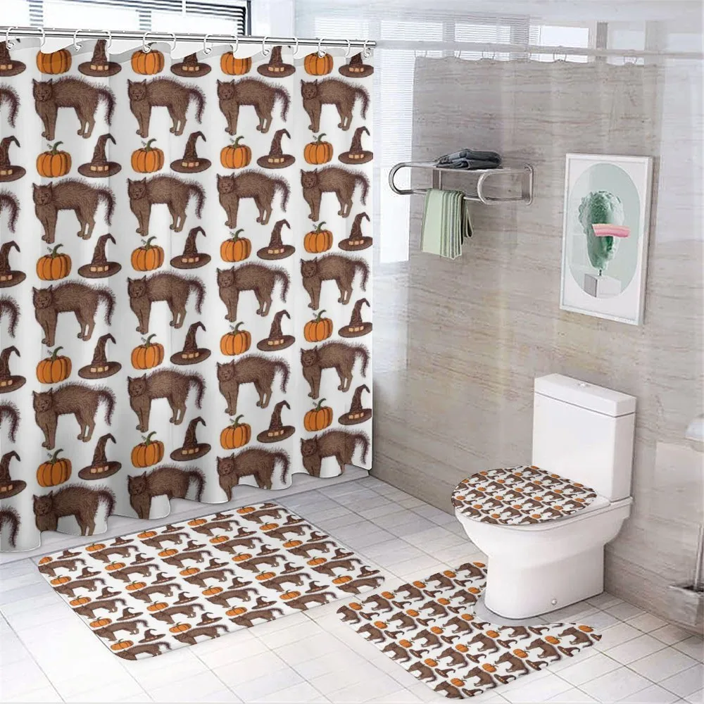 Pumpkin Witch Hat Cat — 4-Piece Bathroom Set preview