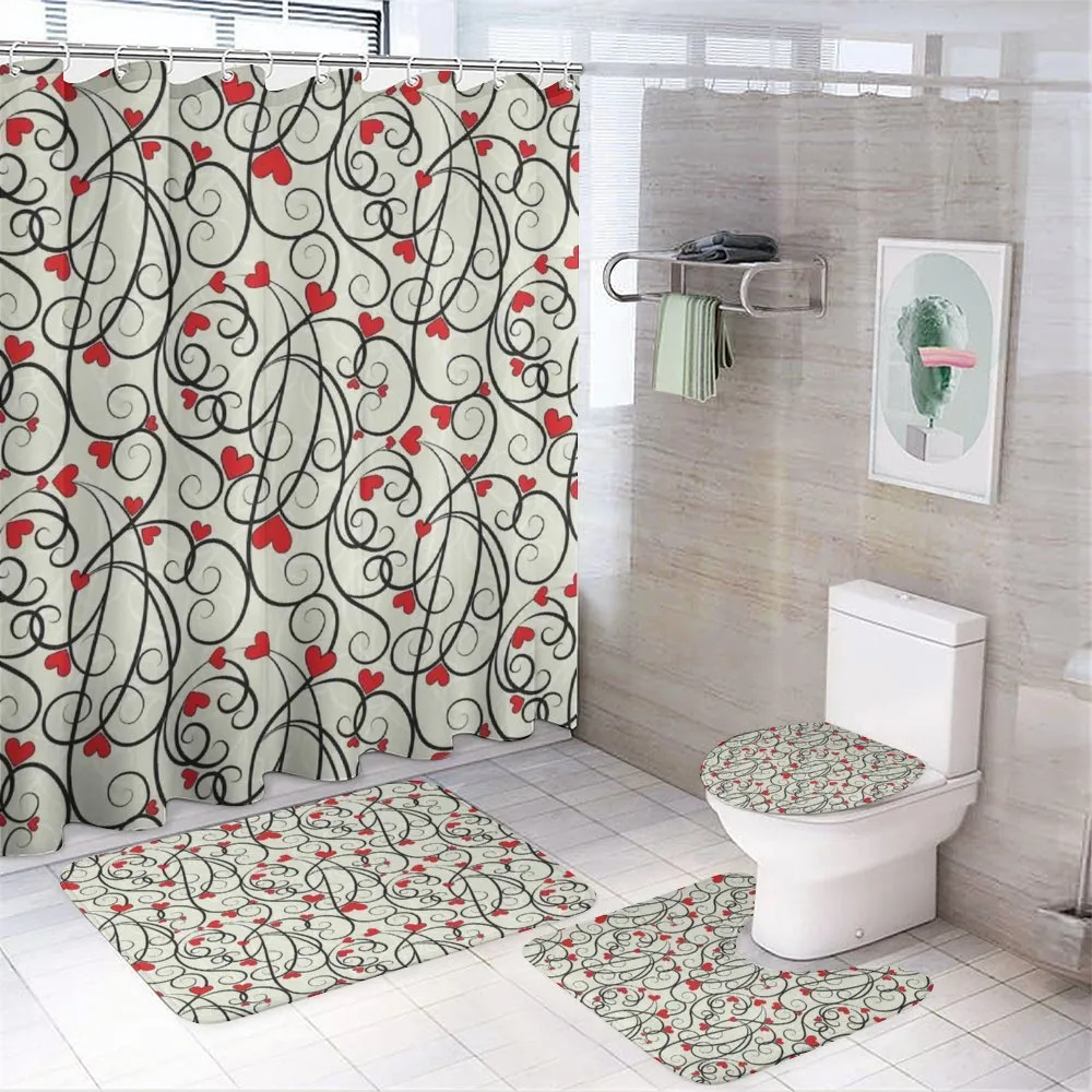 Wave Floral Heart Swirls — 4-Piece Bathroom Set preview