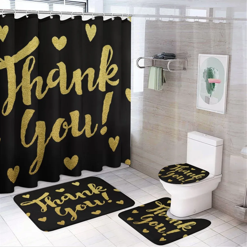 Cursive Hearts on Dark — 4-Piece Bathroom Set preview