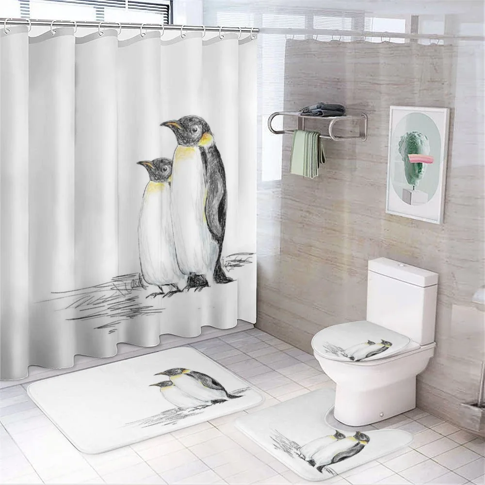 Hand Drawn Penguins Art — 4-Piece Bathroom Set preview