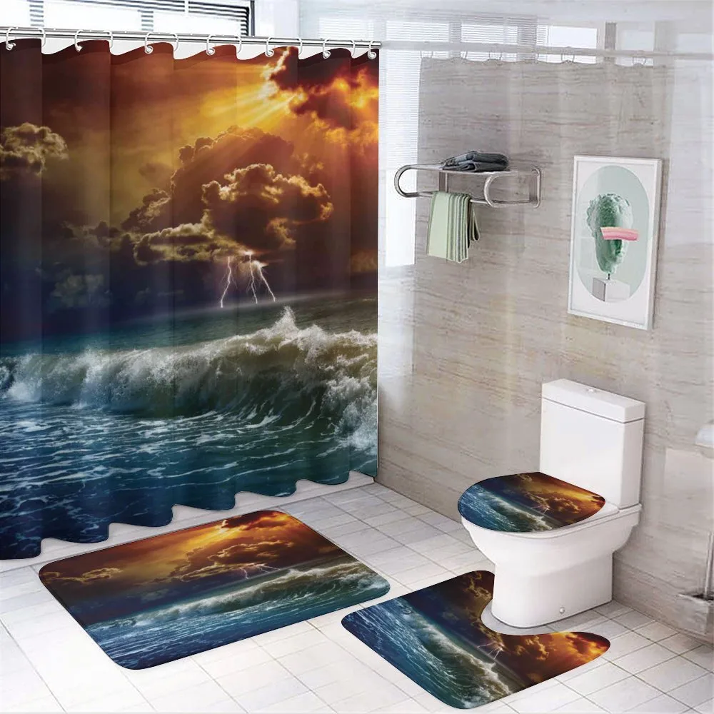 Ocean Wild Fire Waves — 4-Piece Bathroom Set preview