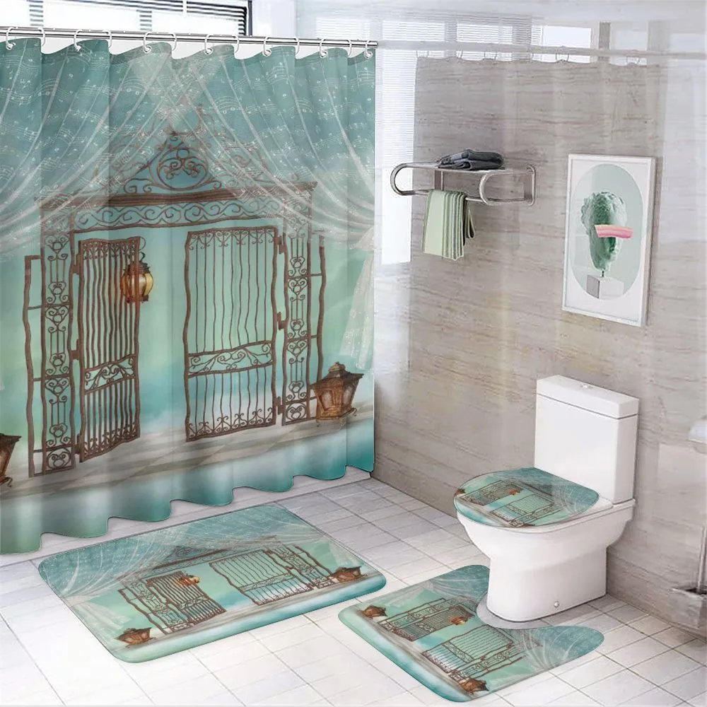 Old Gate and Curtain — 4-Piece Bathroom Set preview