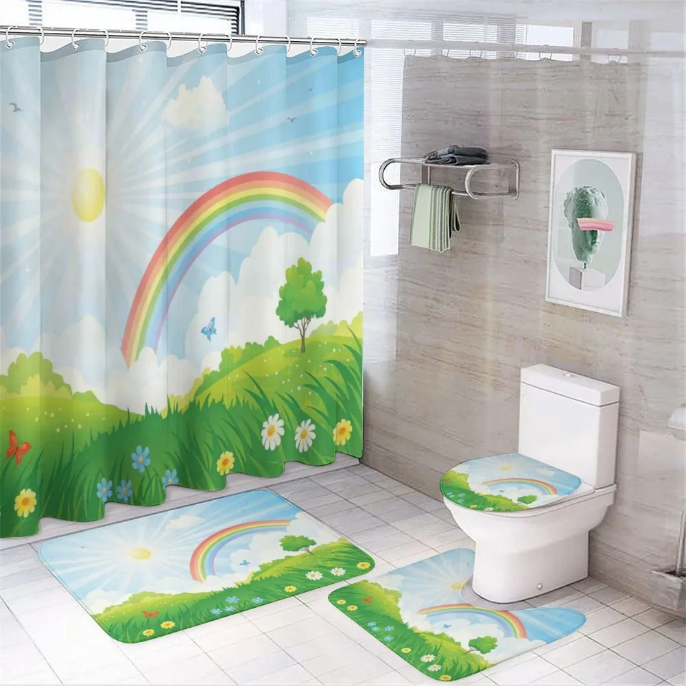 Sun and Rainbow Flowers — 4-Piece Bathroom Set preview