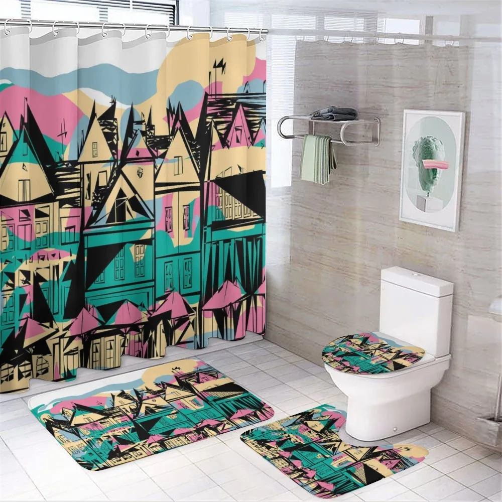 Hand Drawn Streets Houses — 4-Piece Bathroom Set preview