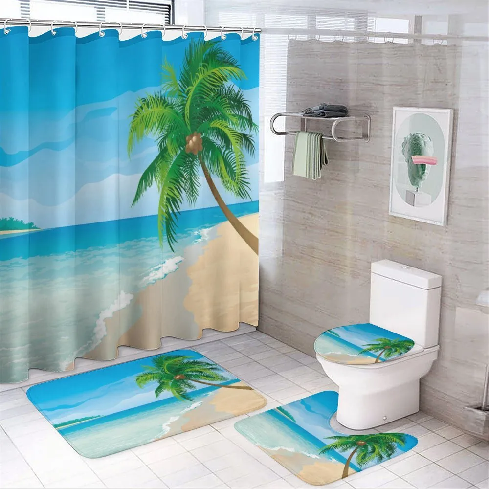 Palm Tree Calm Ocean — 4-Piece Bathroom Set preview