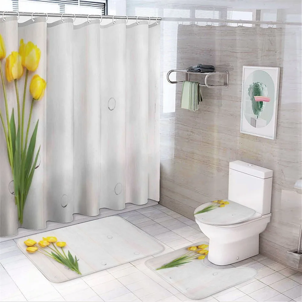 Tulips on Rustic Board — 4-Piece Bathroom Set preview