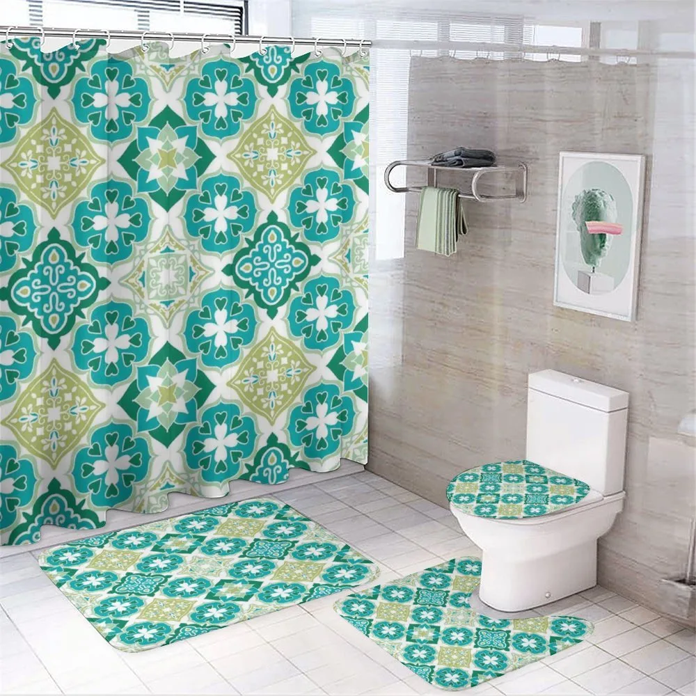 Geometric Colored Tiles — 4-Piece Bathroom Set preview