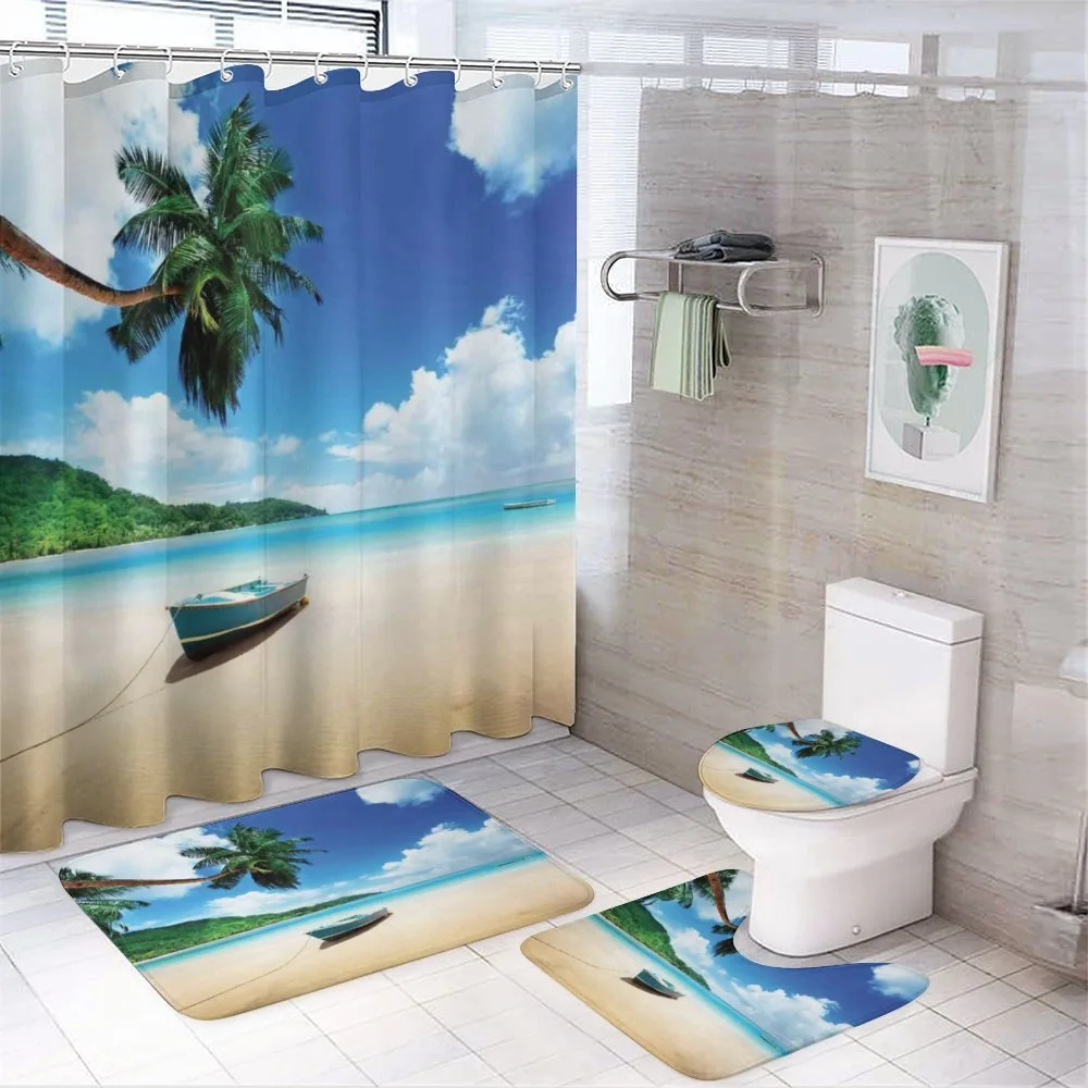 Boat on Beach Mahe Island — 4-Piece Bathroom Set preview