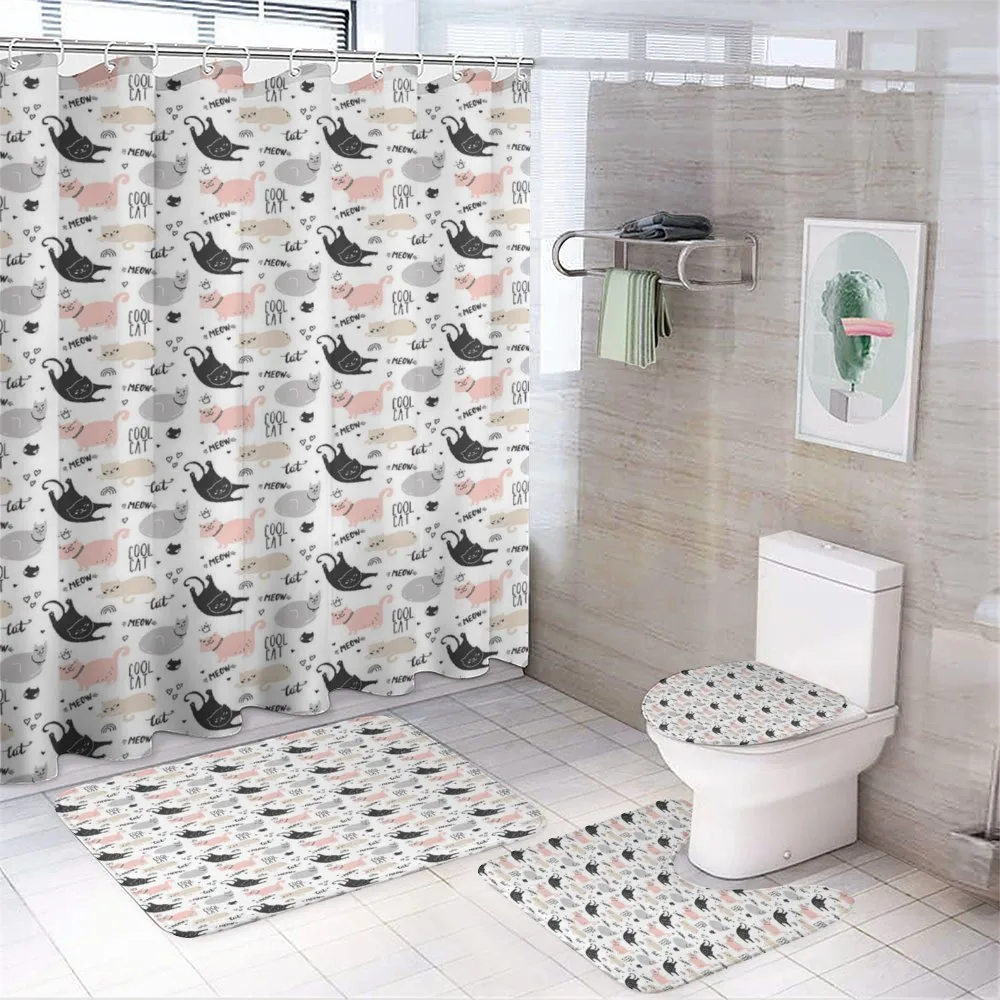 Cool Cat Meow Animals Doodle — 4-Piece Bathroom Set preview