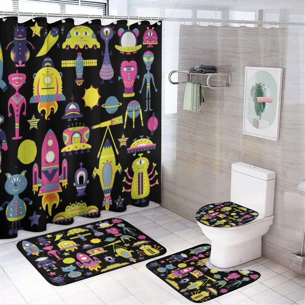 Funny Eyed Creatures Rockets — 4-Piece Bathroom Set preview