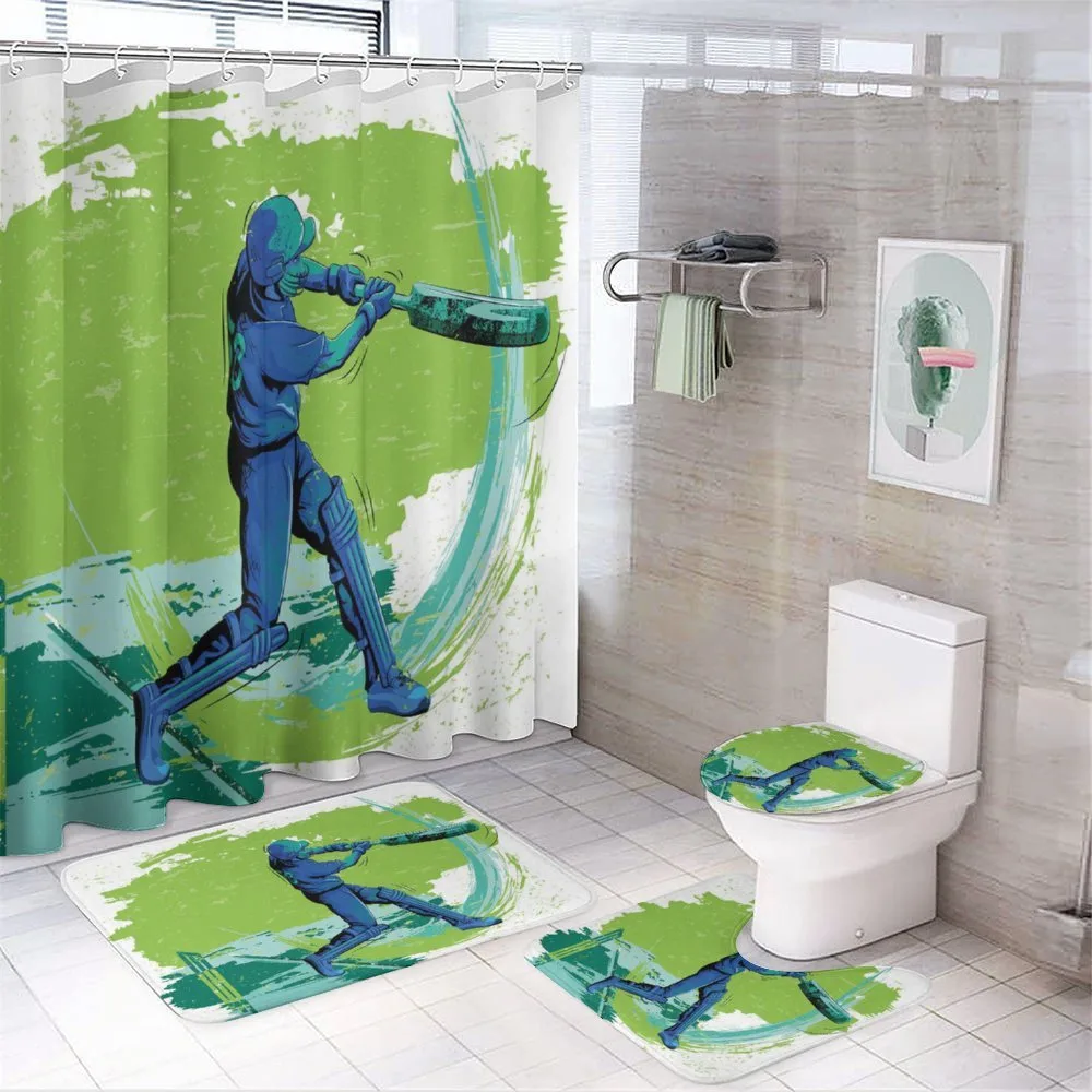 Cricket Player Pitching — 4-Piece Bathroom Set preview