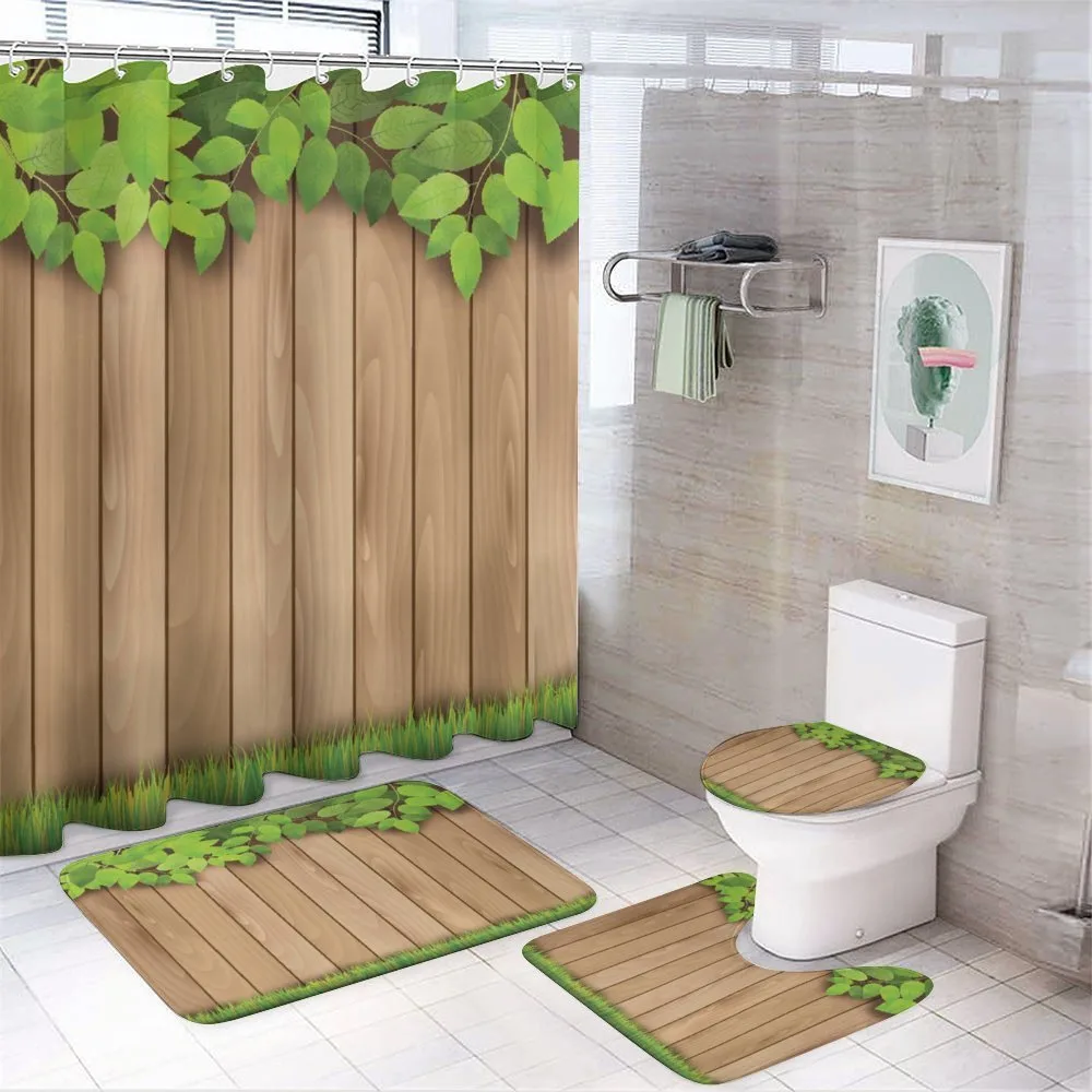 Leafy Tree Branch Grass Fence — 4-Piece Bathroom Set preview