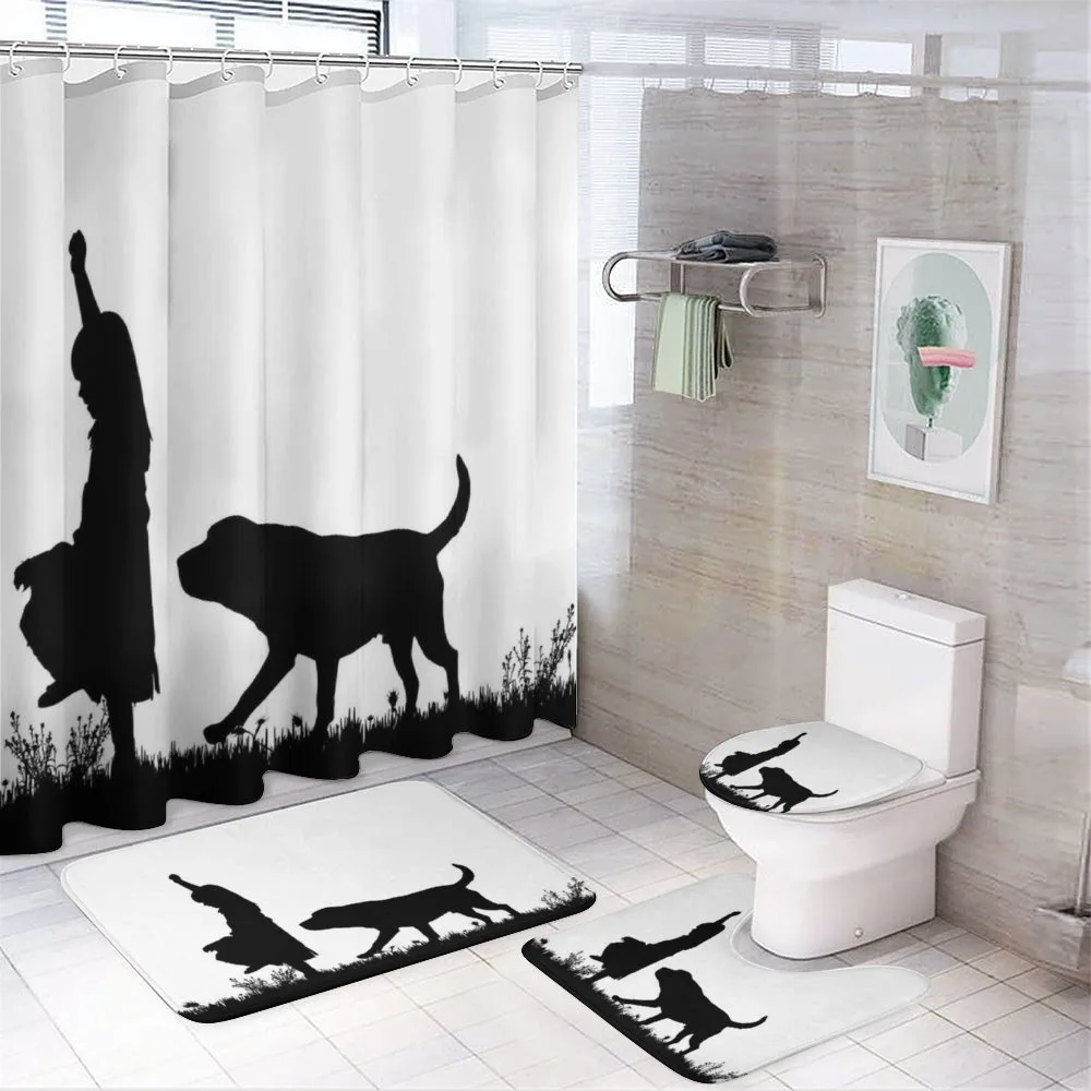 Little Girl Walking a Dog — 4-Piece Bathroom Set preview