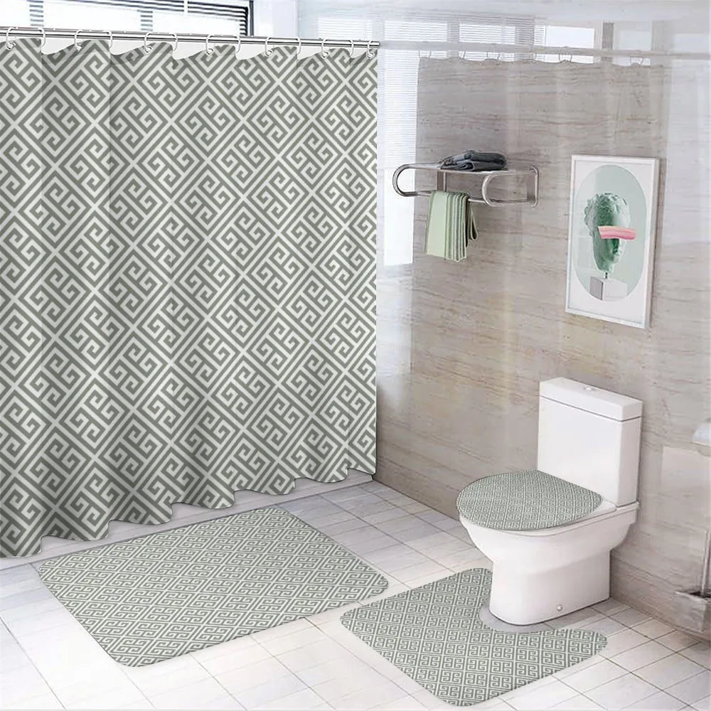 Geometric Sage Green — 4-Piece Bathroom Set preview